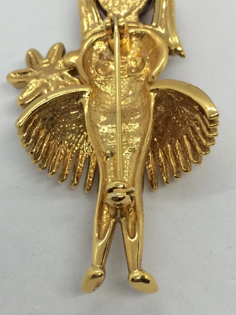 VINTAGE JBK BROOCH Ballerina Camrose Cross Figural Rhinestone Gold Tone